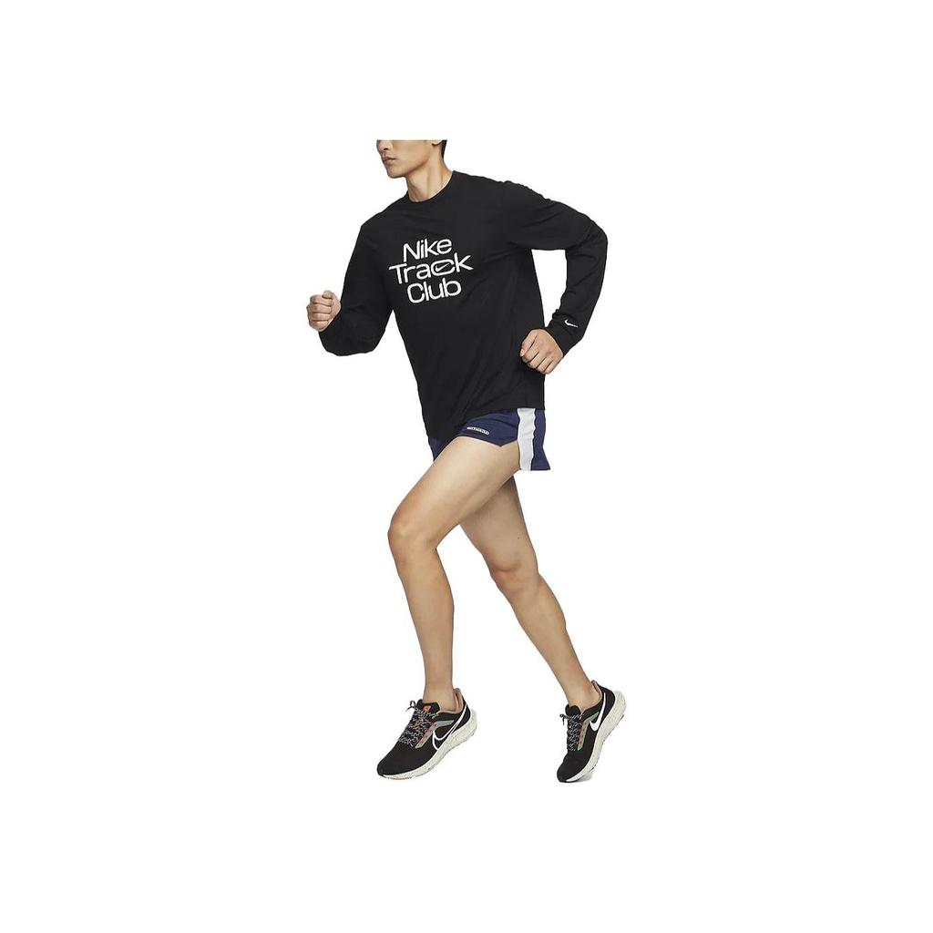 Nike Track Club Letter Print Crew Neck Pullover Quick-Dry Casual Long Sleeve T-Shirt Men Tops Black FB6828-010