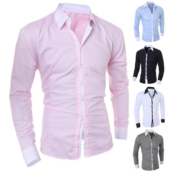 Business Herren Umlegekragen Langarm Colorblock Baumwolle Abschlussball Slim Hemd