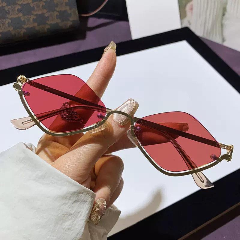 Steampunk Polygon Retro Sunglasses Women Half Frame Rhombus Metal Frame Sun Glasses For Unisex Elegant Trendy красный