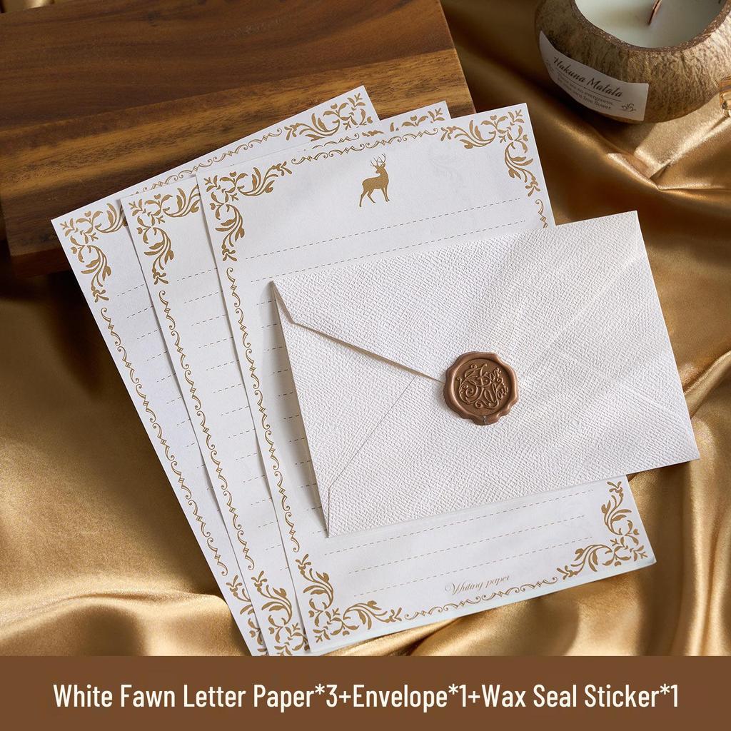 Chinese Retro Style Woven Pattern Envelope & Letter Set with Kraft Paper & Sealing Wax