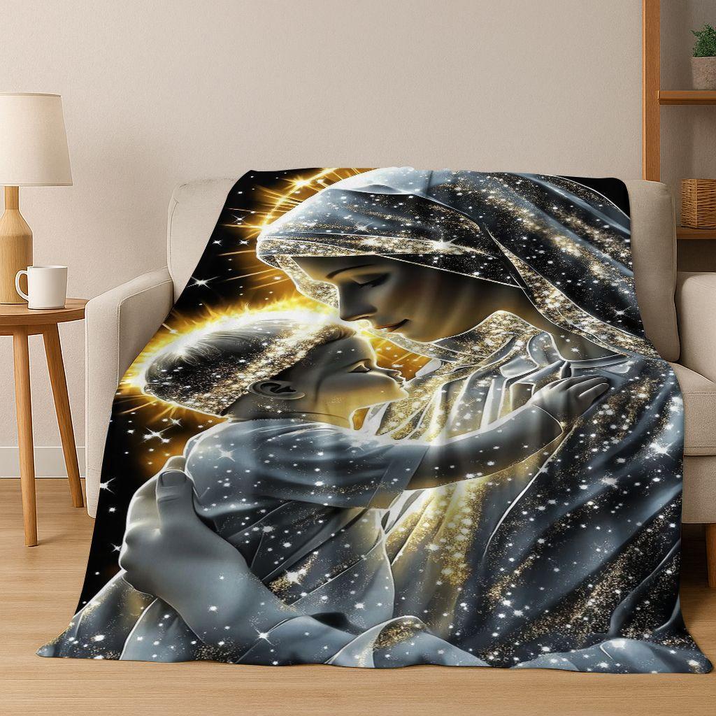 26 Style Faith Virgin Mary Jesus Blessed Flannel Blanket,Cozy Soft Throw Blanket for Home Bedroom Bed Sofa Picnic Cover Gift Kid