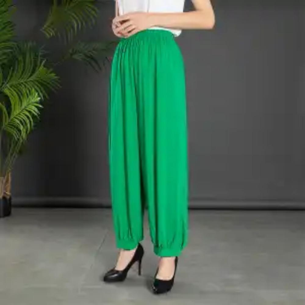 Women's Summer New High Waist Elastic Wide Leg Pants Fashionable Solid Pockets Soft Mosquito Proof Loose Versatile Lantern Pants