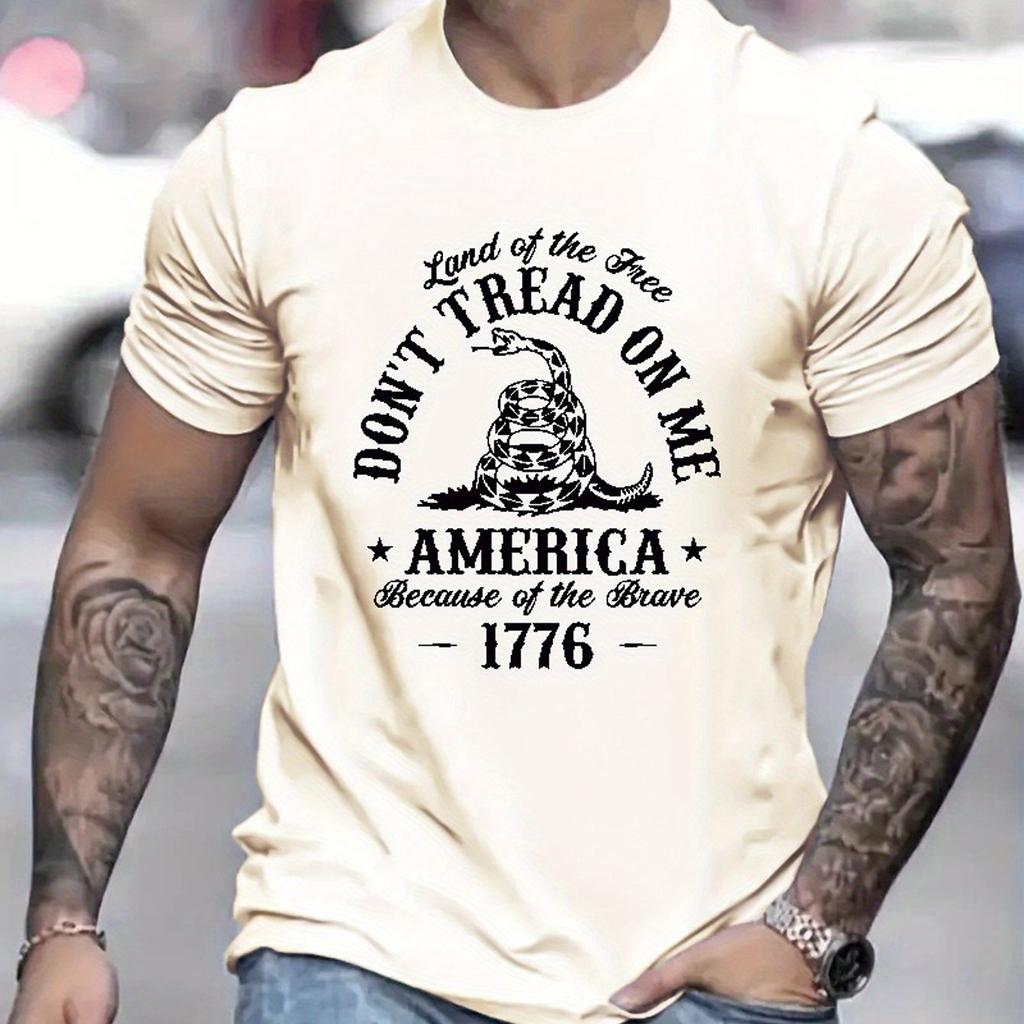 Summer Vibes Dont Tread on Me Print Tee Crew Neck Regular Fit Casual Short Sleeve T-Shirt for Men