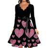 Damska stylowa i elegancka sukienka z długim rękawem, dekoltem w serek w kształcie serca na Walentynki