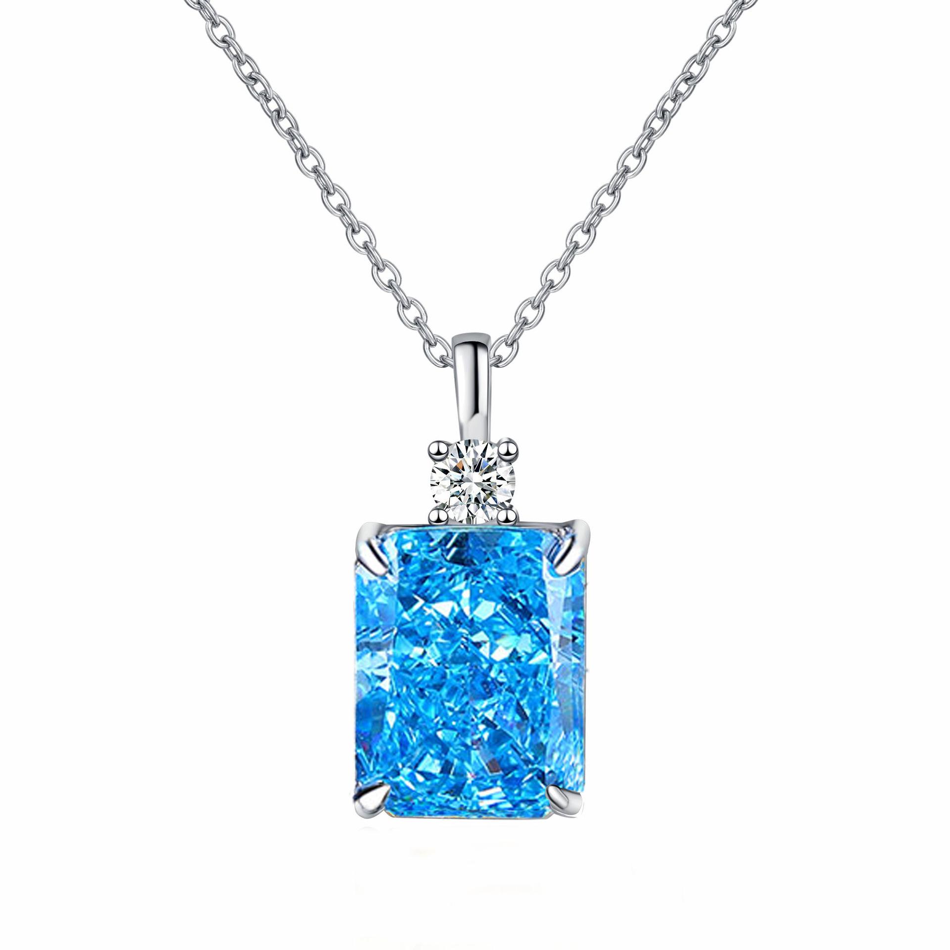 925 Sterling Silver Snowflake Necklace with Pink, Blue, and Yellow High-Carbon Diamonds 925 Sterling Silver