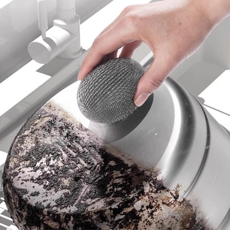 1/3/6 Pcs Grease Removal Tool Steel Wool Ball Stainless Steel Dishwashing Balls For Heavy-Duty Remove Grease Burnt Stains Kitchen