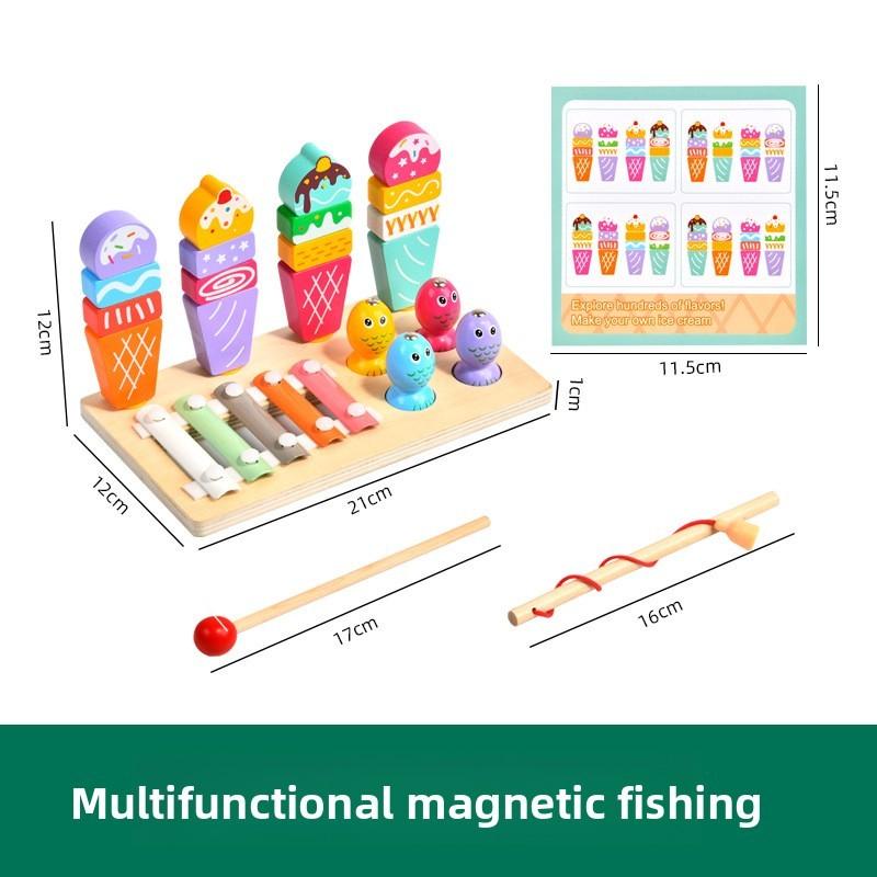 Toy Wooden Ice Cream Fishing Piano Playing Toys For Kids Educational Play