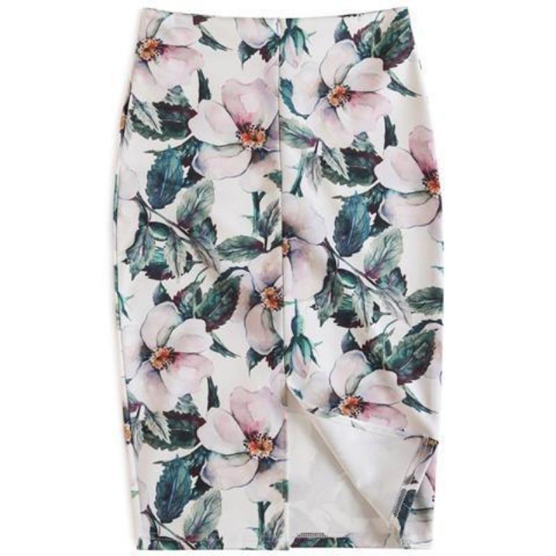 Summer Cartoon Print Elegant Pencil Skirt Women Bodycon High Waist Knee Length Skirt Female