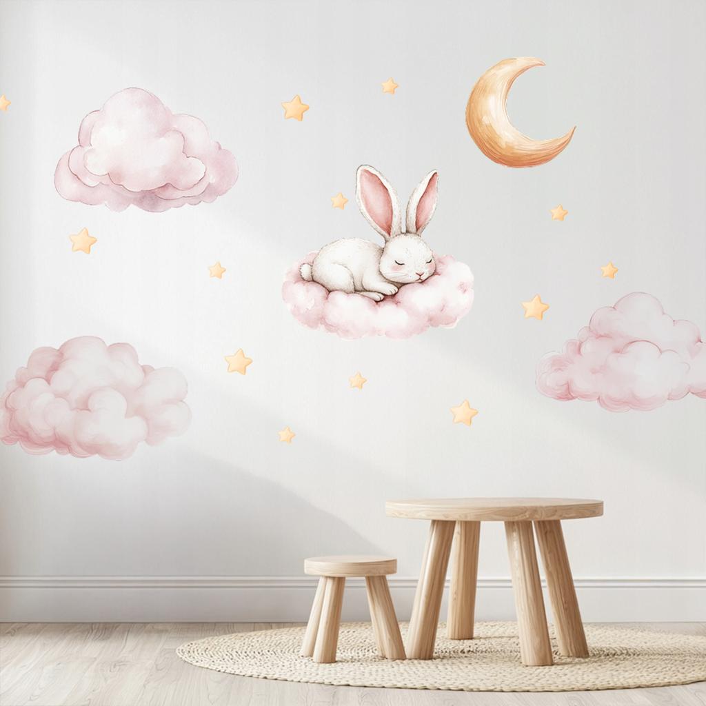 Bunny Wall Stickers On A Cloud - Children'S Room