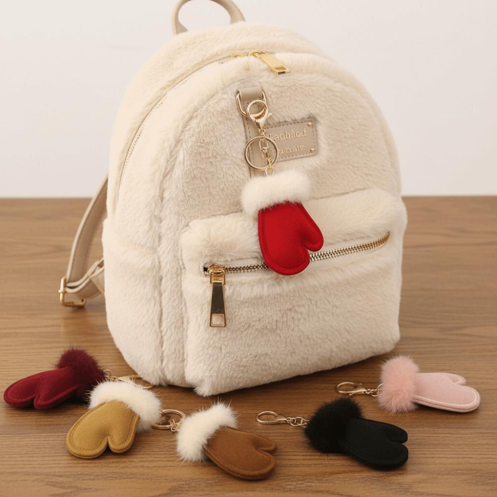 Snow Mini Gloves Keychain Mink Fur Winter Plush Keyring Creative Bag Pendant Winter