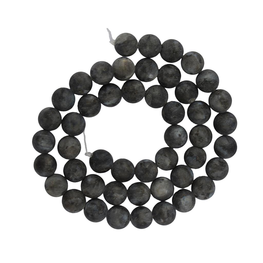 Negro Redondo Natural larvikite piedra suelta granos para joyería haciendo agujero grande 15/"
