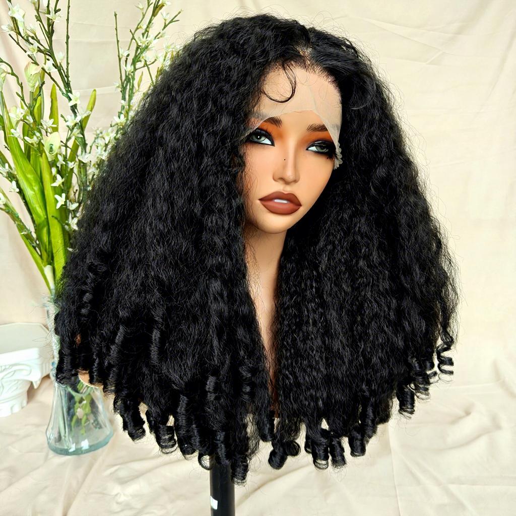 Premium Synthetic Hair Lace Front Wig Afro Kinky Curl High Temperature Fiber Synthetic Braided Wigs for Black Women