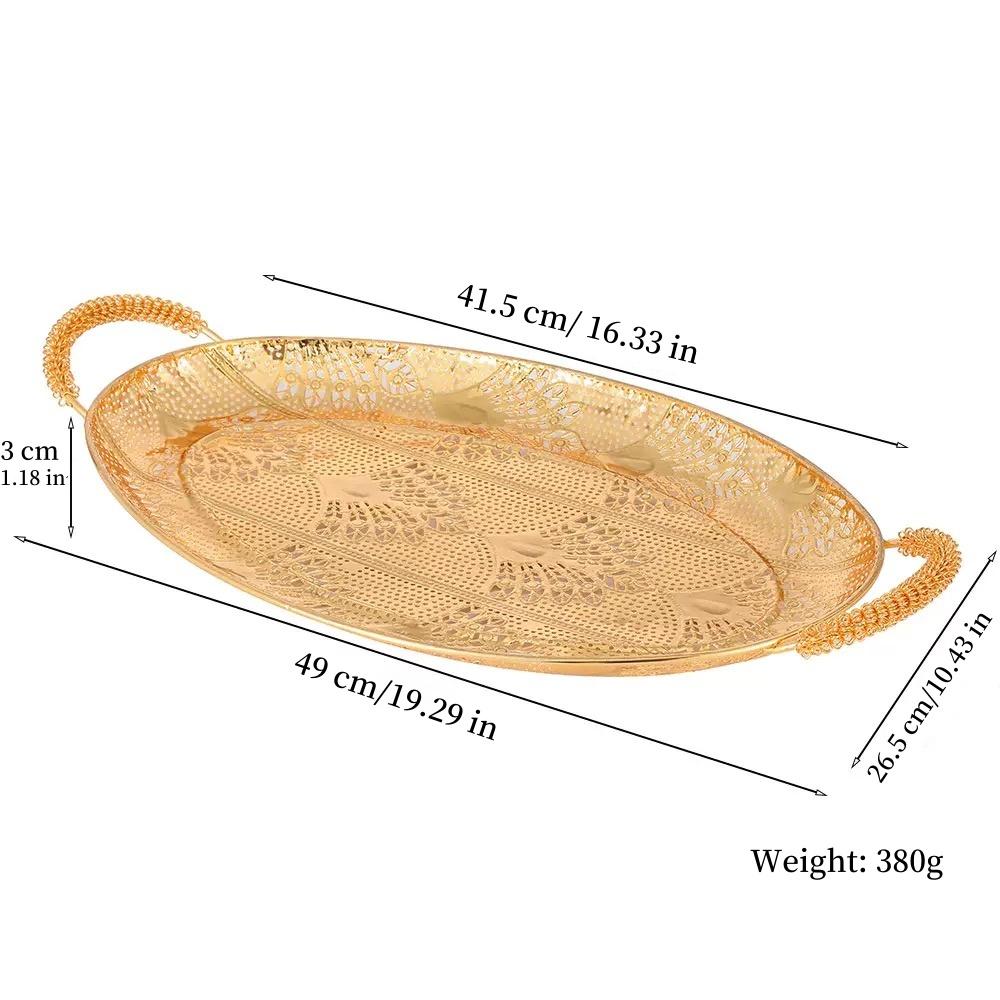 Fruit Plate, Metal Round Rectangular Relief Disc, European Metal Hollow-Out Snack Platter, Home Desktop Decoration Gift, 1pcs