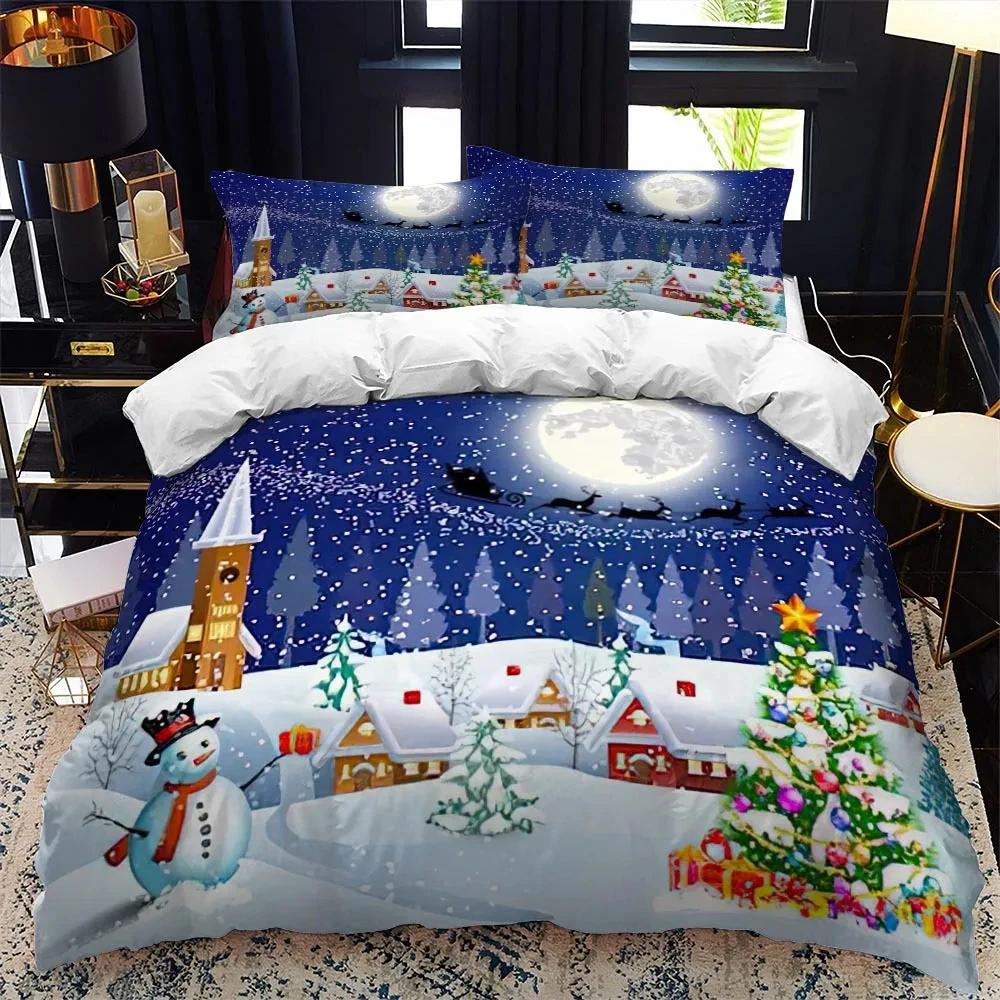 Christmas Duvet Cover Set for Boys Girls Teens King Queen Size Winter Red Santa Gift Merry Christmas Duvet Cover Bed Set