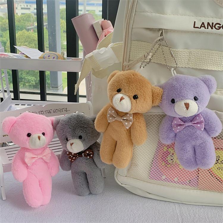 Adorable Plush Teddy Bear Keychain Gift Pink Gray Brown Purple Colors