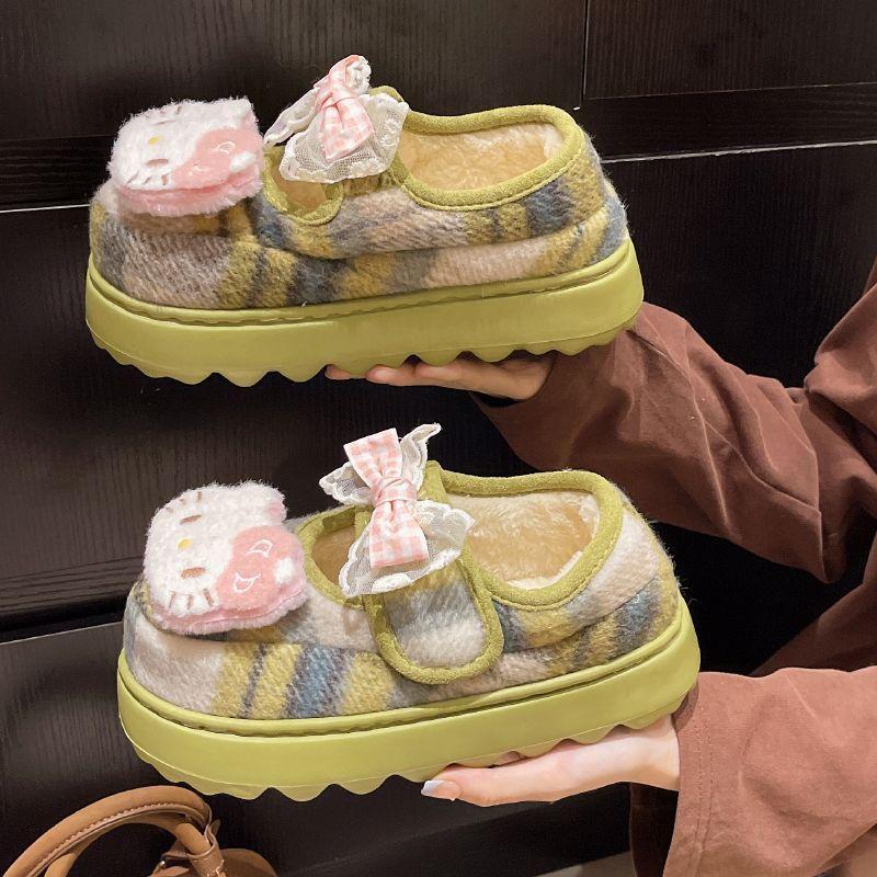 Fashion Versatile and Comfortable Platform Velcro Cotton Shoes for Women 2025 Autumn and Winter Cartoon Cute Kitten Muffin Cotton Shoes for Women