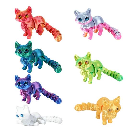 3D Printed Cat Articulated Cute Cat Fidget Toy Desktop Pet with Movable Joints Stress Relief Toy for Home Office Desk Classroom