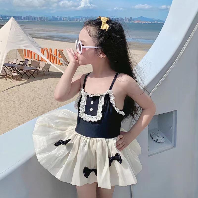 Girls  Cute One-Piece Swimsuit with Adjustable Straps and Shiny Gauze Skirt Hem S