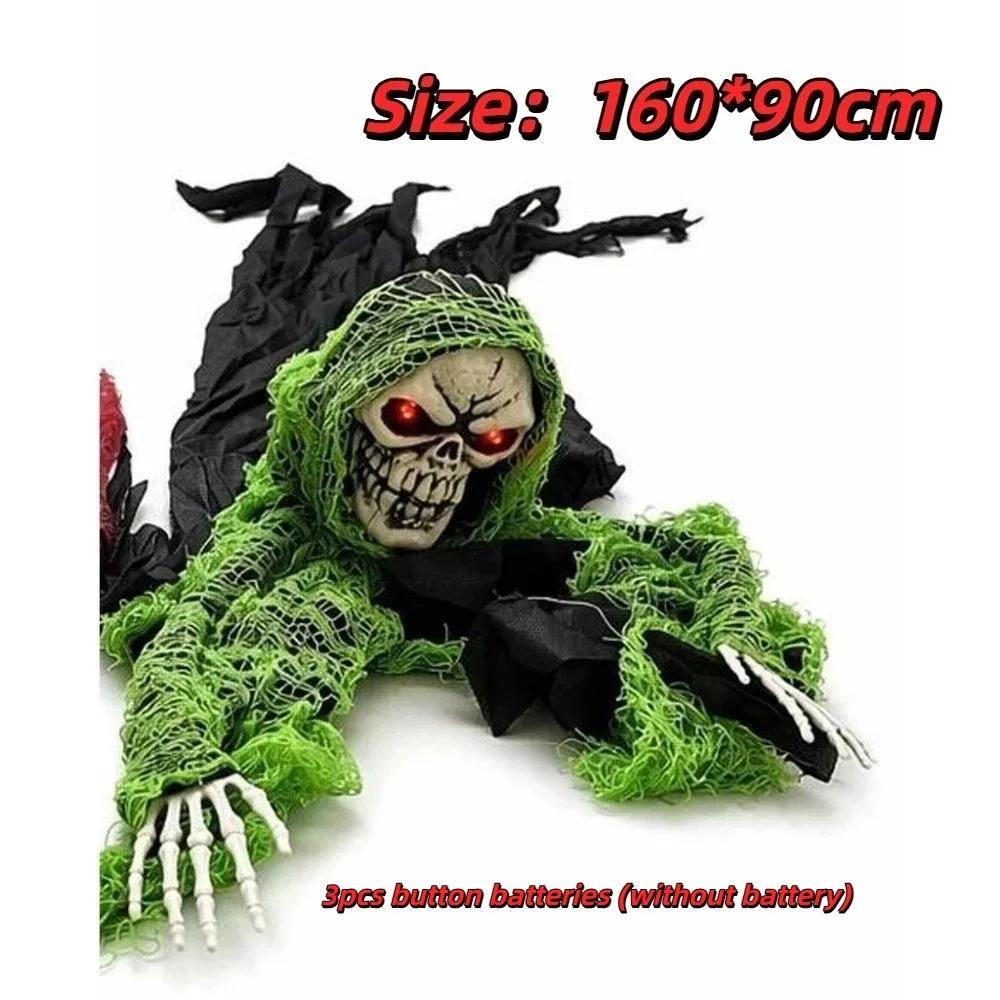Fantasma Rampicante Elettrico di Halloween Testa Calva Occhi Luminosi Zombie Rampicante Figura Realistica Mobile Stanza degli Enigmi Fantasma Rampicante