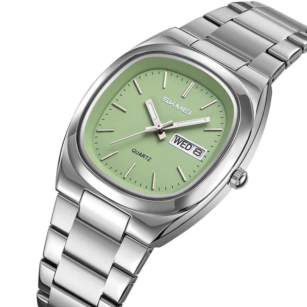 Skmei Square Women's Watch Simple Lady Quartz Brand Fashion Waterproof Business Stainless Steel Date Day Luxury Gift Silver Green Woman Watch