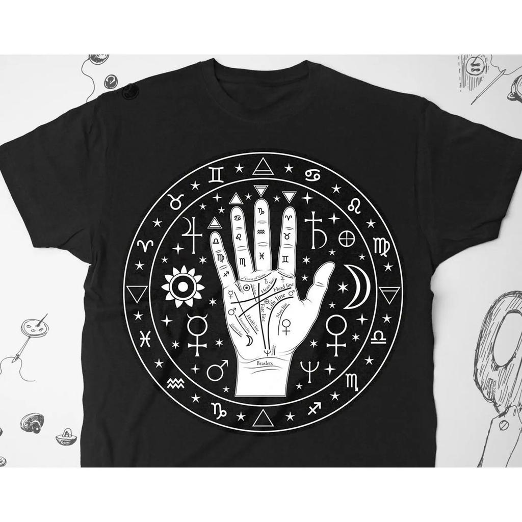 Occult Palmistry Zodiac Witch T Shirt Mystical Astrology Hand Witchcraft for vintage Washed designer clothes Soft fashion