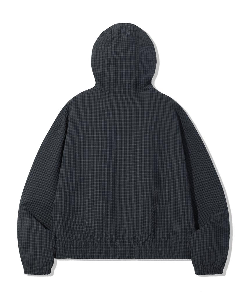 Trillion Check Pattern Hooded Zip-Up Windbreaker_Navy Black