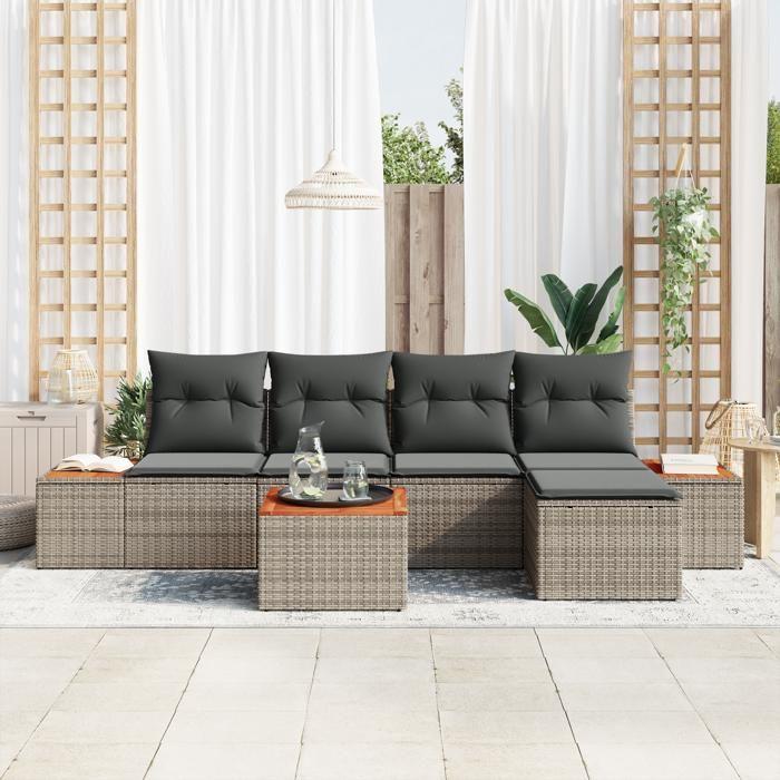 VidaXL Ensemble de canapé de jardin 6 pièces avec coussins gris poly rotin acacia 3348070