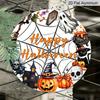 2D Flat, 1pc Aluminum Halloween Decoration - Spooky Door Hanging Sign with Happy Halloween Text, Ghosts, Pumpkins, Bats, Witch Hat - Decor for Porch