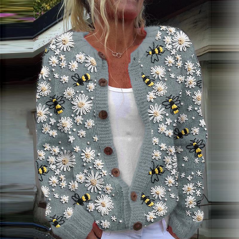 2026 foreign trade new 3D digital printing cardigan knitted jacket women's clothing early spring and autumn factory wholesale