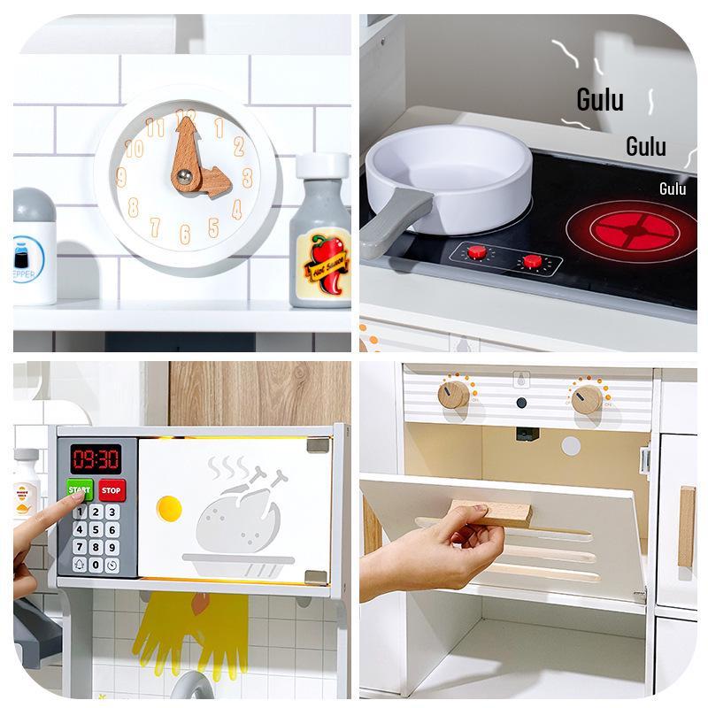 Wooden Playhouse with Water Circulating Fridge, Light & Sound Cooking Stove, Baby Toys Playground