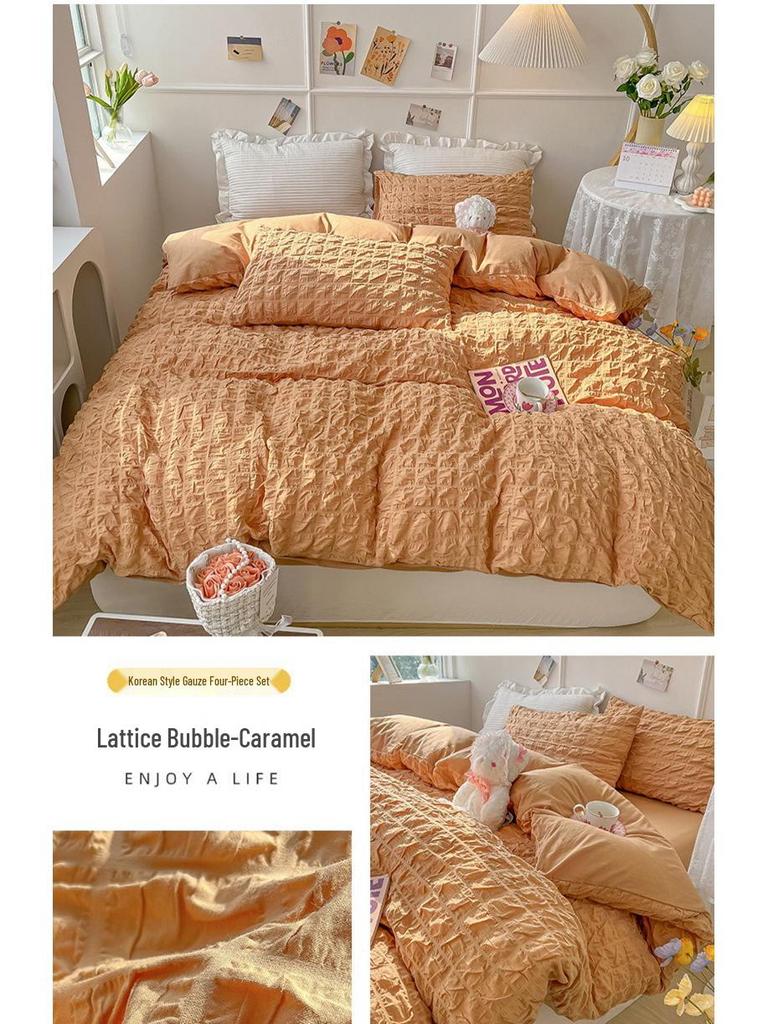 Girls' Heart Bubble Gauze Winter Dorm Bedding - Four-Piece Set
