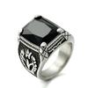 Vintage Big Green/Black/Red/Blue Color Stone Rings for Men Stainless Steel Fashion Punk Handmade Carved Tulip Ring Party Jewelry