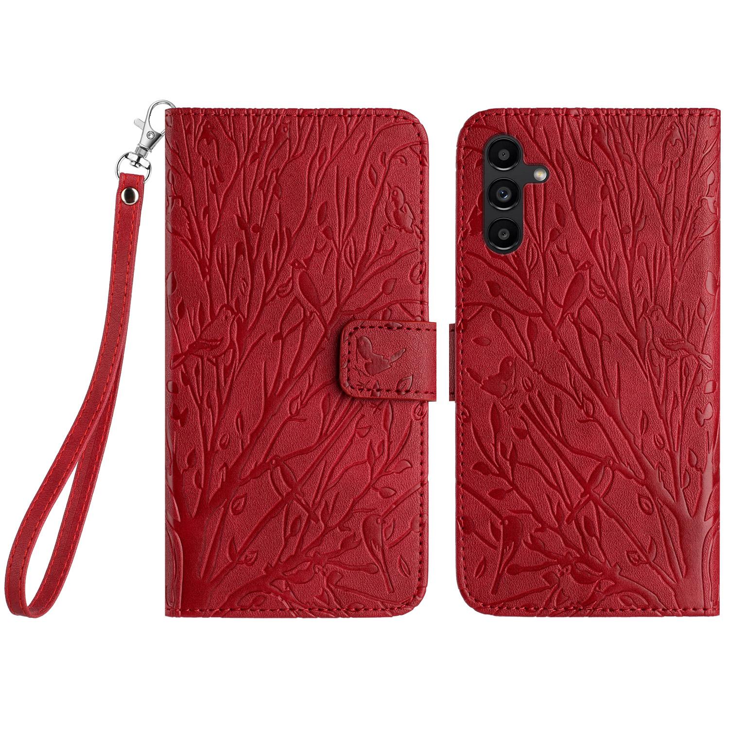 

For Samsung Galaxy A24 4G (162.1 x 77.6 x 8.3mm) Phone Case Leather Cover with Wallet Stand Red