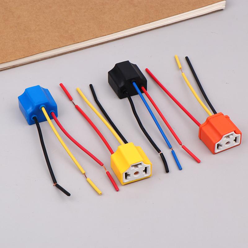 2Pcs/set Car H4 3-hole Ceramic Bulb Socket Copper Wire Wiring Bulb Plug Car Headlight Bulb Lampholder Light Beam Socket Plug