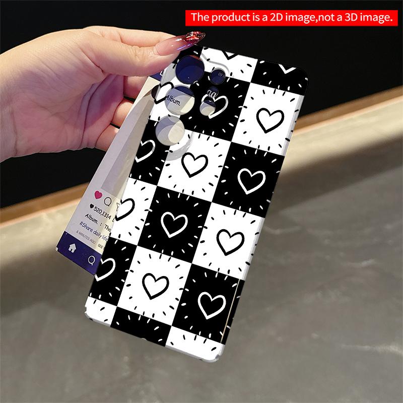2DFlat Samsung phone case Black and White Heart Checkered Pattern Phone Case Applicable to Galaxy S22 S23 S24 S25ULTRA S26 A12 A13 A14 A15 A16