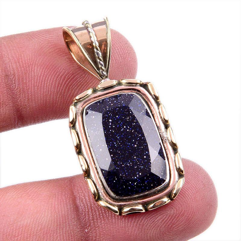

Natural Blue Sunstone 925 Solid Sterling Silver TwoTone Gift Pendant 1.5 k8z06