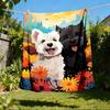 1pc Dog Floral Print Outdoor Soft Polyester Flannel Throw Blanket Versatile for All Seasons , Soft , Cozy , Warm All Season Quilted Throw ,
