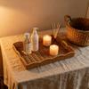 Japanese Wicker Bread Basket with Double Handles - Imitation Rattan Round Serving Tray with Lace