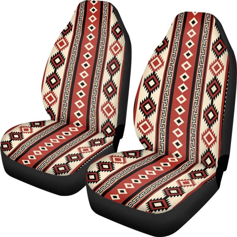Car Universal Seat Cover Elastic Polyester Cloth Tribe Geometric Pattern Car Seat Cover