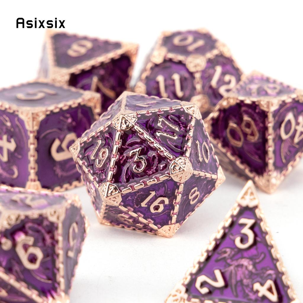 7 Pcs Purple Dragon Metal Dice Solid Metal Polyhedral Dice Set Suitable For Role-Playing Dice PropBoard Game Gift