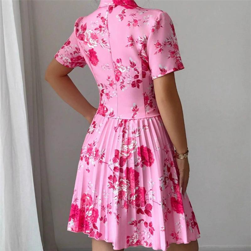 Women Floral Blazer Outfit Short Sleeve Lapel Pleated Mini Skirt Set Elegant Vintage Rose Print Party Ensemble Dating & Evening