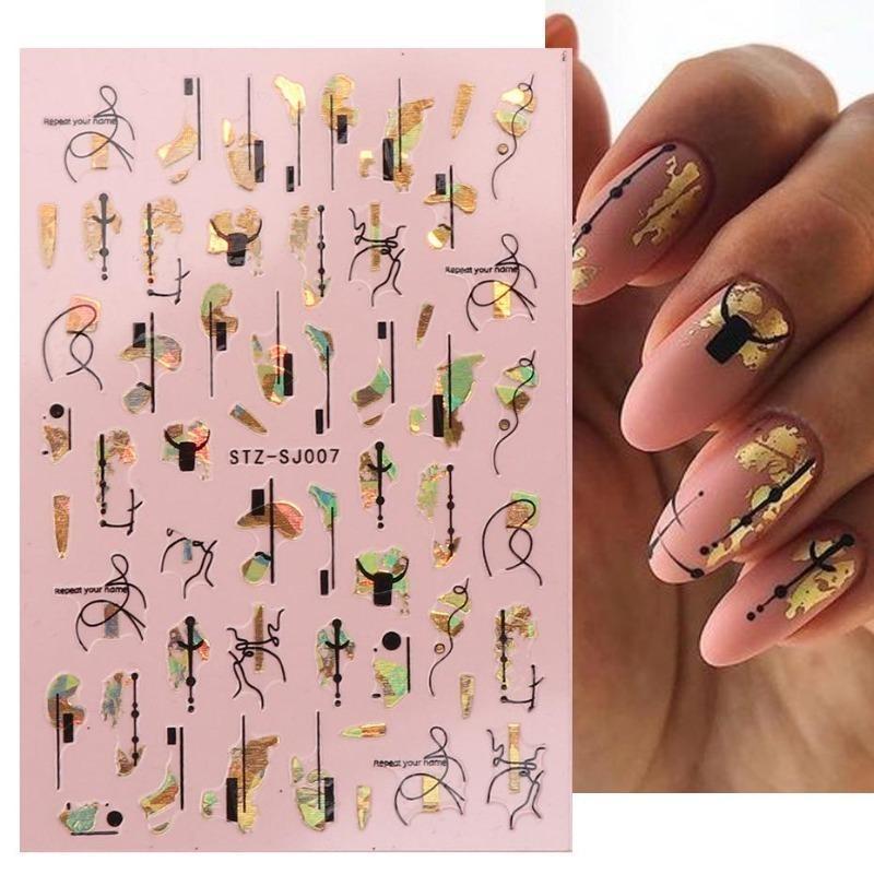 Graffiti Strips Nail Stickers for Women Nail Art Decorations Rose Gold Abstract Line Spring 3D Slider for Manicure Polish Tattoo
