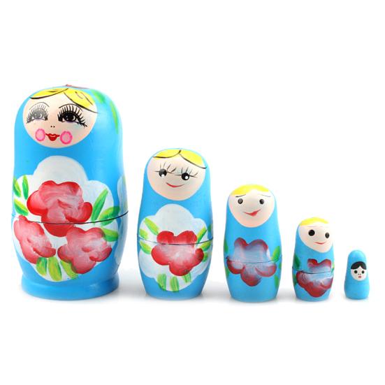 5Pcs Novelty Cartoon Girl Russian Wooden Nesting Dolls Hand Painted Matryoshka