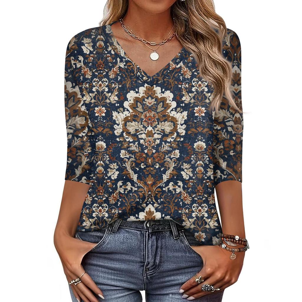 Dámské tričko s potiskem 3/4 rukáv denní víkendová móda základní véčkový výstřih běžný top