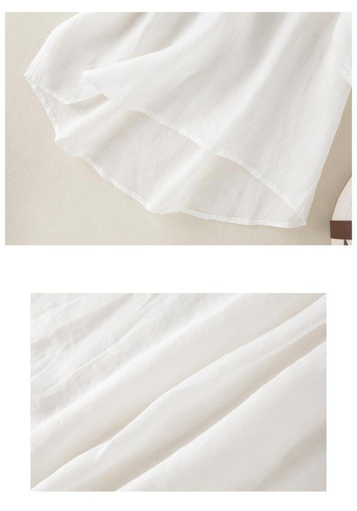 Damen Sommer Ramie V-Ausschnitt Besticktes Oberteil - Lockerer Schnitt, Uni-Farben