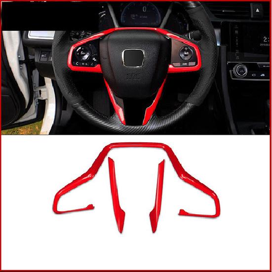 Steering Wheel Horn Button Panel Trim For Honda Civic 10th 2016- Bright Red