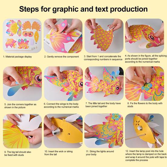DIY Lantern Material Pack Cartoon Goldfish Design Traditional Mid-Autumn Lantern Festival Decoration Chinese Culture Decor
