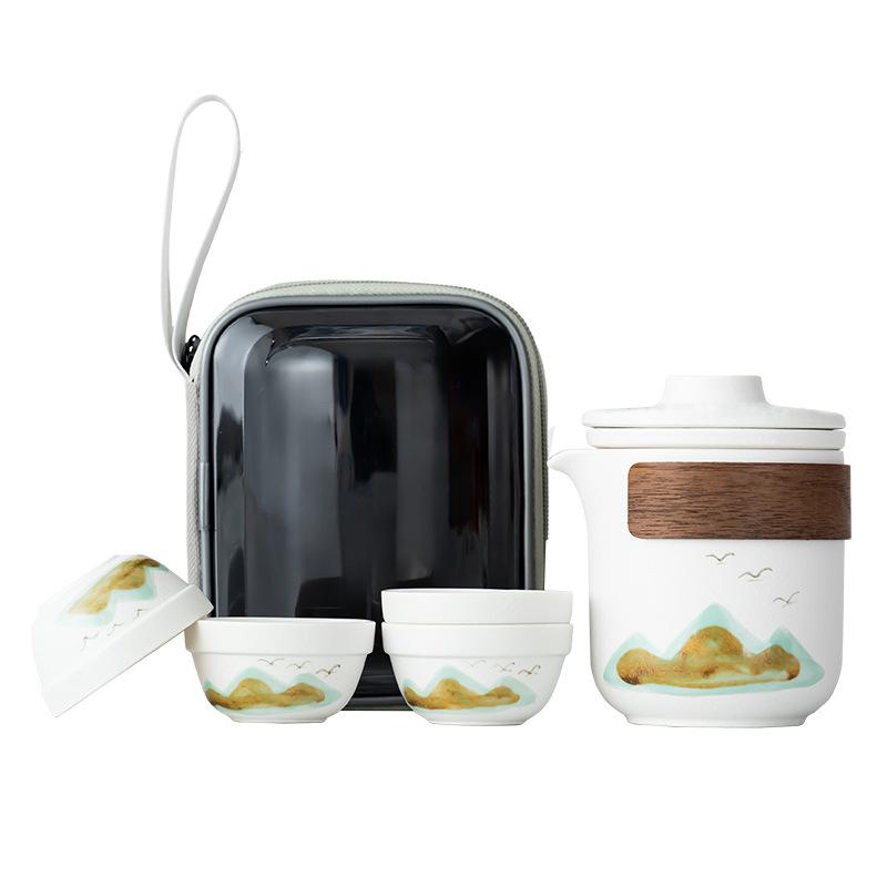 Coarse Pottery Qingshan Travel Tea set/Yanhe Travel Tea Set/ceramic Set Business Trip Car Express Cup Outdoor
