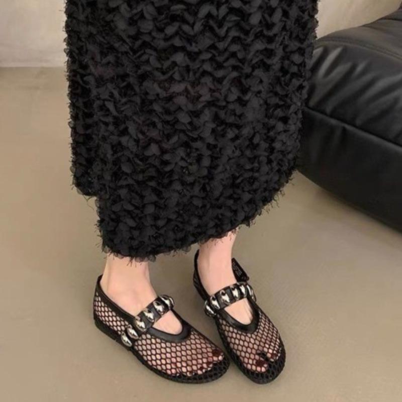 Wiosenne nowe płaskie buty okrągła głowa płytkie usta siateczka oddychająca metalowa klamra miękka podeszwa antypoślizgowe pojedyncze buty