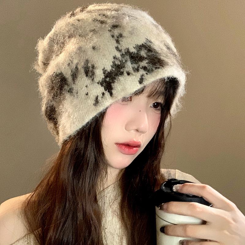 Autumn and Winter New Temperament Stacking Hat Wool Knitted Big Head Circumference Cold and Warm Ear Protection Confinement Pullover Hat